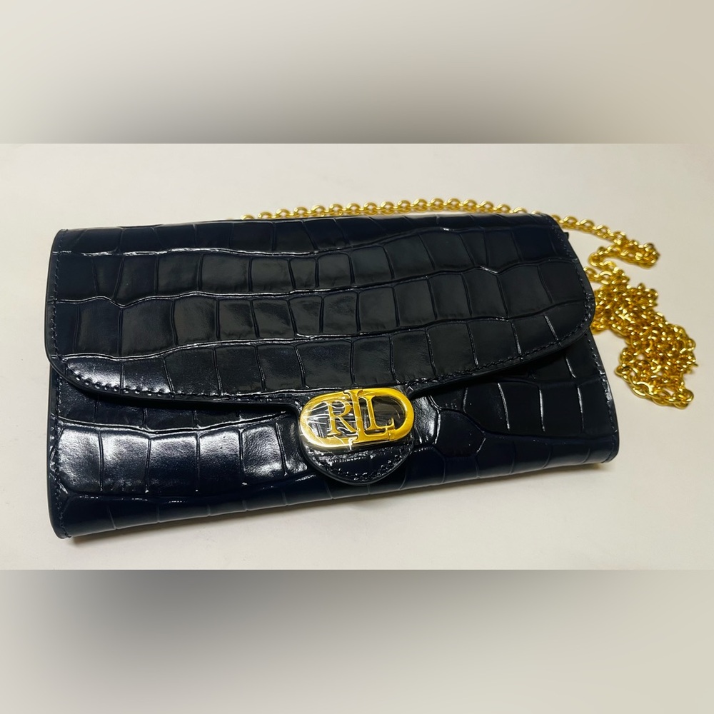 Ralph Lauren "Blue Croc" Leather Shoulder Bag